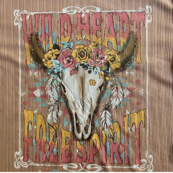 In Girl Wild Heart Rodeo Ranch Graphic Tee YL (14) Ribbed Copper - Picture 1 of 6